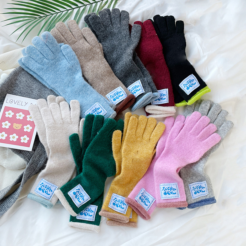 Solid Color Macaron Color Warm Knitted Touch Screen Gloves-consonak