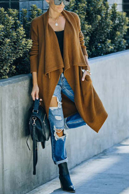 Fireside Pocketed Oversized Drape Neckline Knit Cardigan-consonak