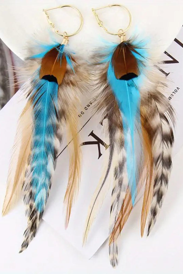 Boho Vintage Colorful Feather Tassel Dangle Drop Earrings | Consonak