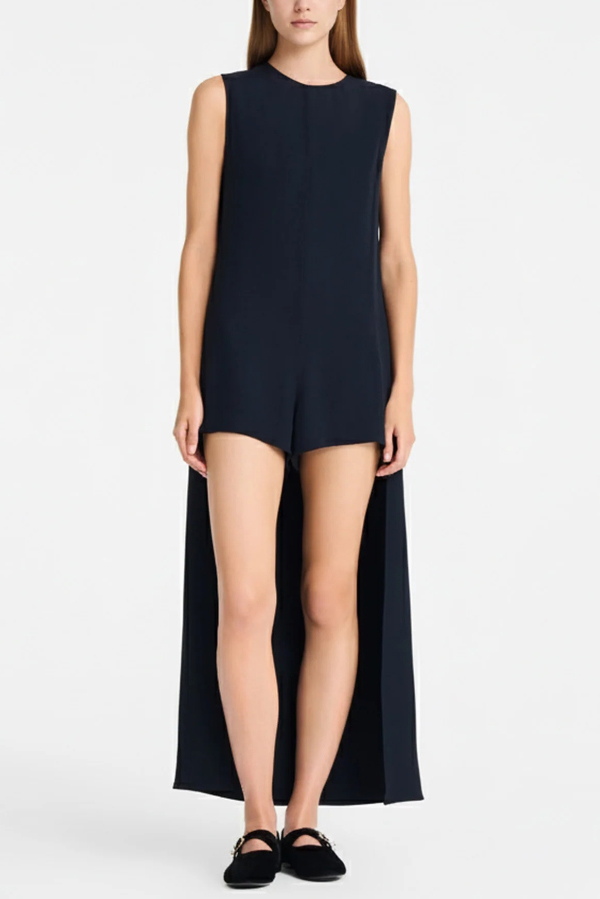 Solid Color Sleeveless Round Neck Casual Rompers-consonak