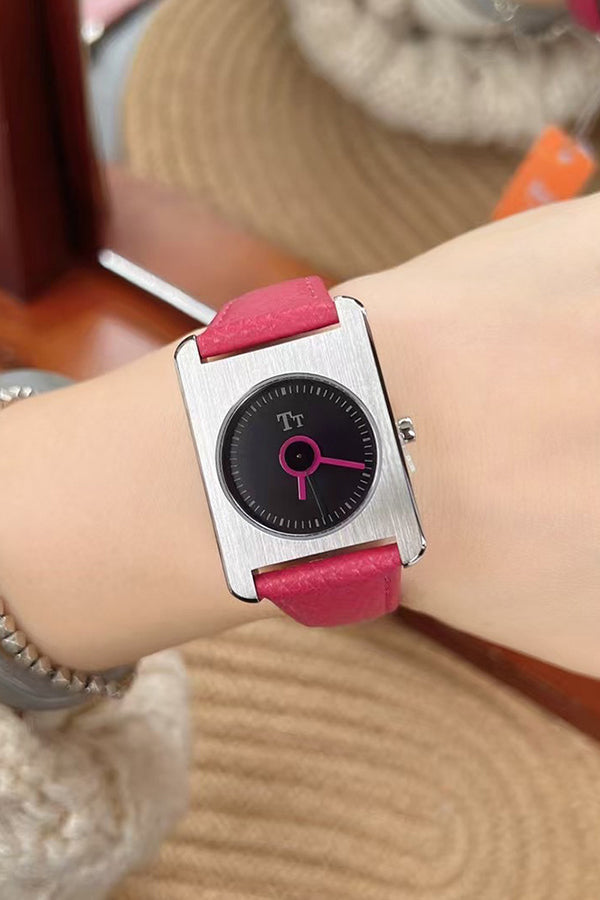 Square Steel Case Dopamine Color Matching Leather Strap Watch-consonak
