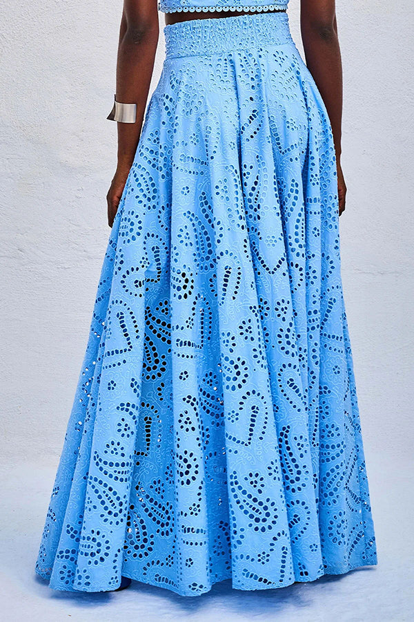 Paris Dreaming Embroidered Lace High Rise Elastic Waist Pocketed Maxi Skirt  | Consonak