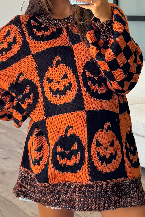 Halloween Casual Loose Crew Neck Sweater-consonak