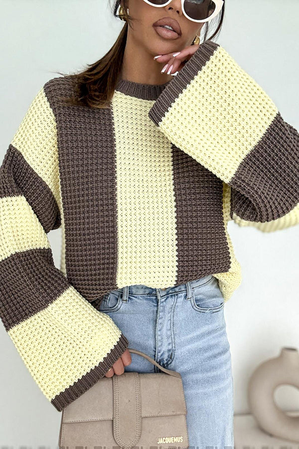 Fashionable Colorblock Loose Long-sleeved Casual Knitted Sweater-consonak