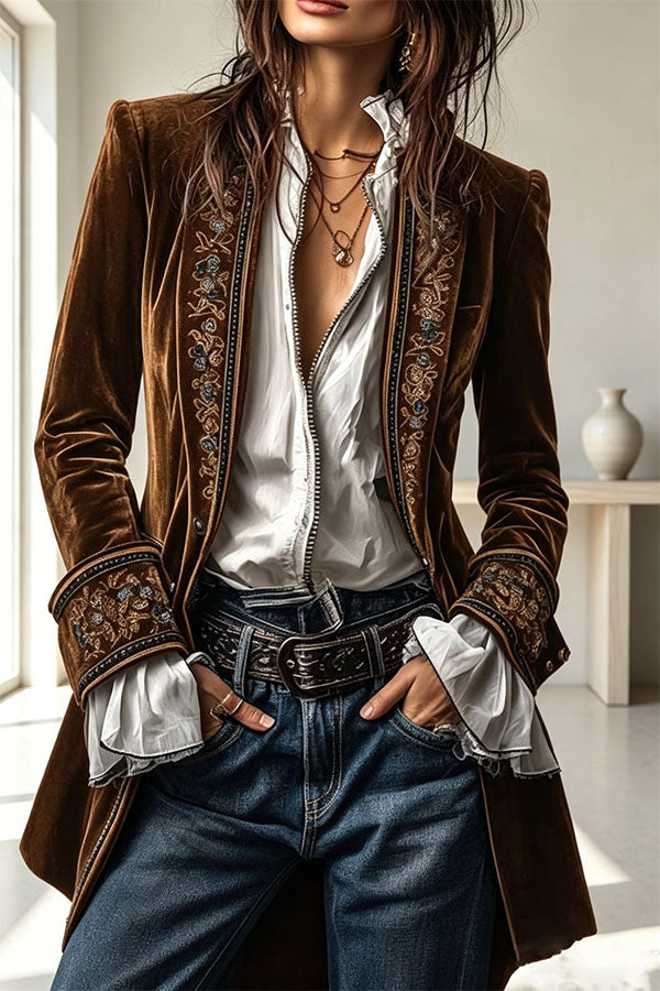 Aurelia Embroidered Velvet Tailored Blazer-Consonak