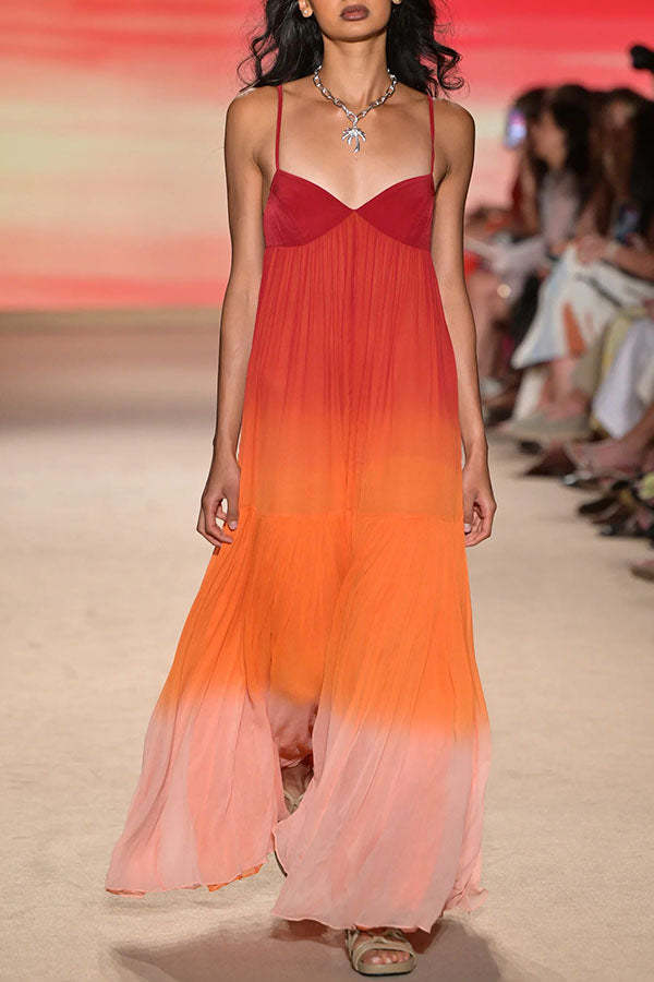 Flowing Like Dawn Chiffon Gradient Print Slip A-line Maxi Dress-consonak