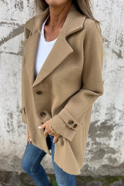 Solid Color Casual Lapel Long Sleeve Loose Woolen Jacket-consonak