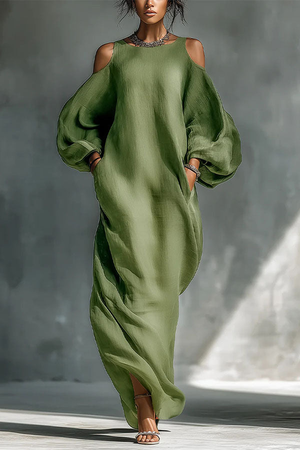 Elegant Off-the-Shoulder Lantern Sleeve Long Dress-Consonak