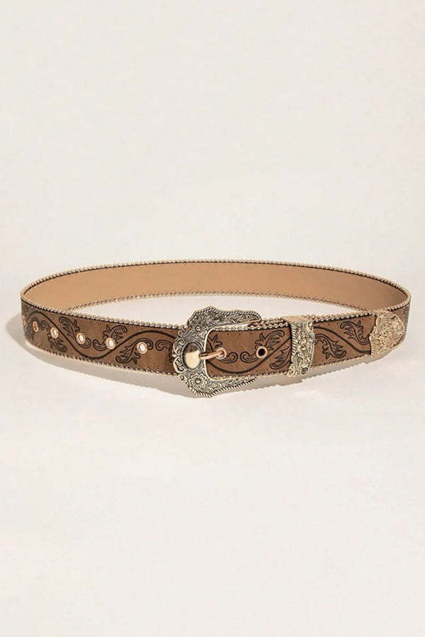 Distressed Embossed Western Vintage Denim Belt-consonak