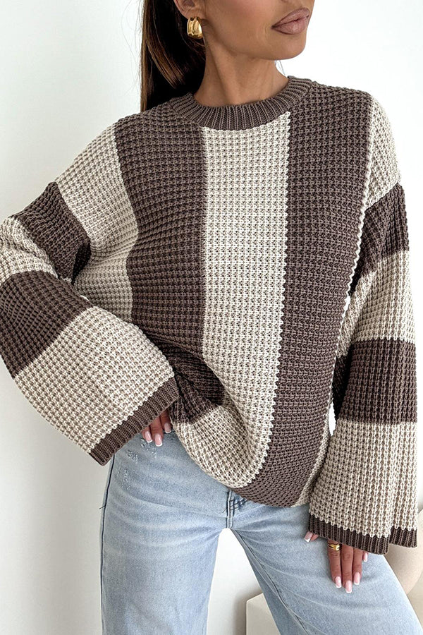 Fashionable Colorblock Loose Long-sleeved Casual Knitted Sweater-consonak