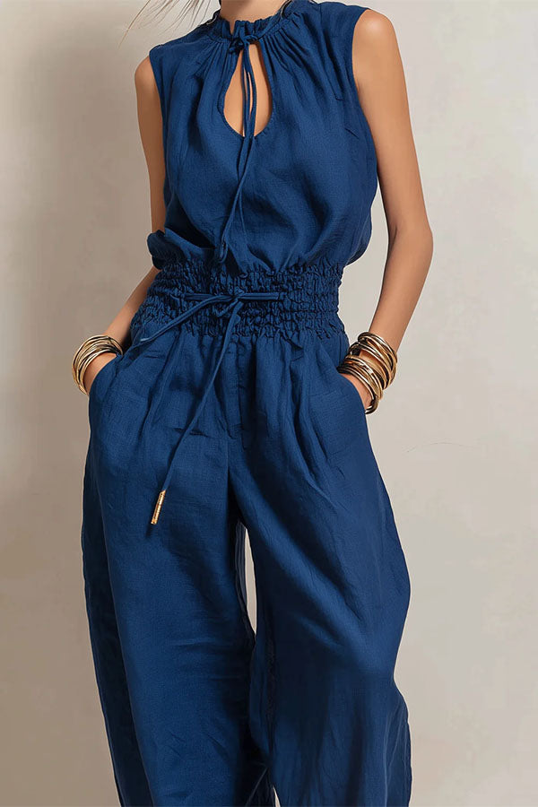 Chic Sleeveless Top and High-Waisted Wide-Leg Pants-Consonak