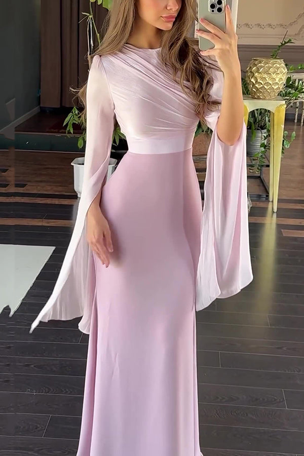 Fashionable Slit Long-sleeved Patchwork Slim-fit Maxi Dress-consonak