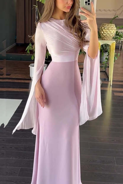 Fashionable Slit Long-sleeved Patchwork Slim-fit Maxi Dress-consonak