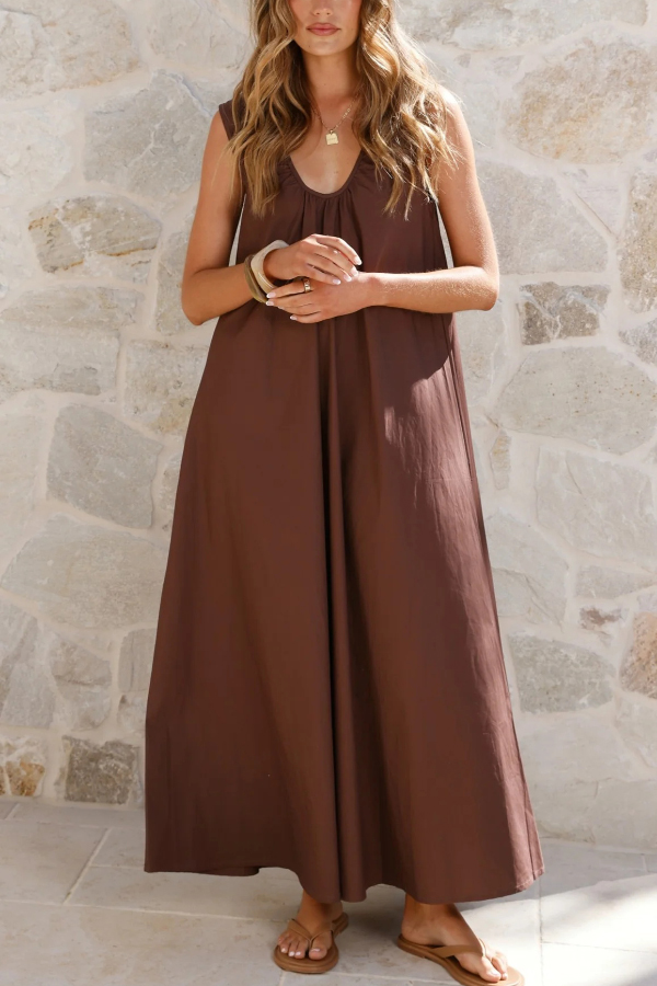 Solid Color Loose Sleeveless Casual Vacation Maxi Dress-consonak