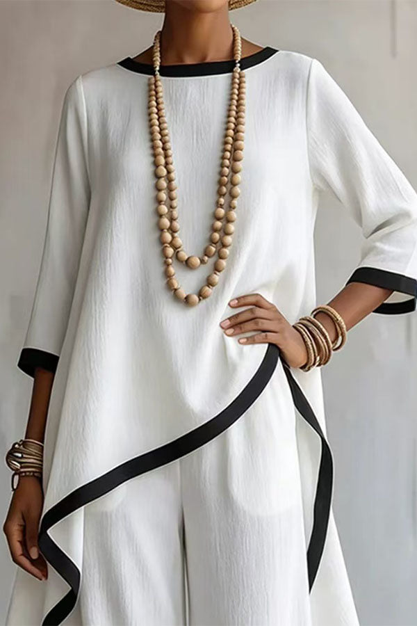 Minimalist Asymmetric Tunic & Wide-Leg Trouser Set-Consonak