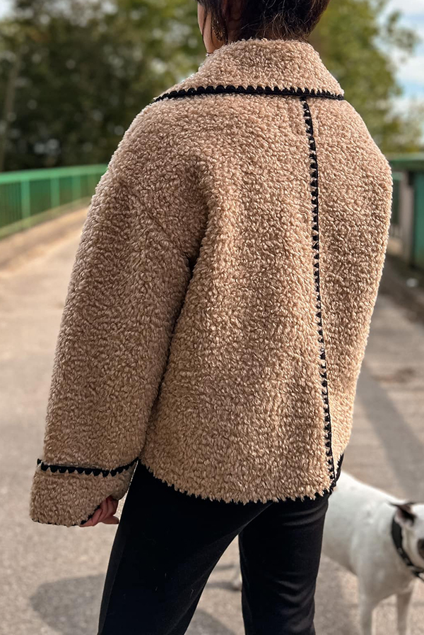 Lamb Wool Casual Lapel Loose Pocket Coat-consonak