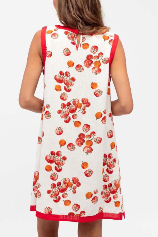 Tomato Print Loose Round Neck Sleeveless Casual Pocket Mini Dress