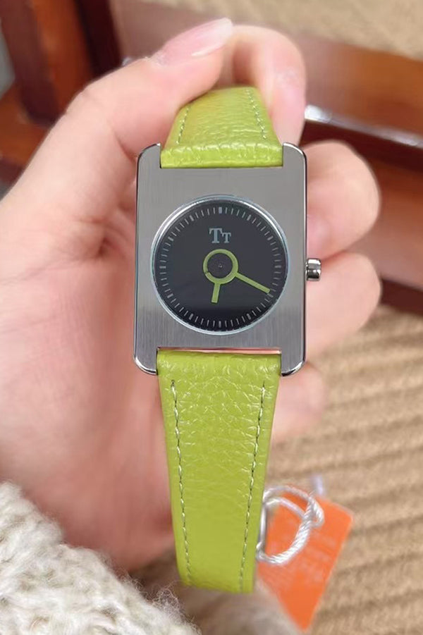 Square Steel Case Dopamine Color Matching Leather Strap Watch-consonak