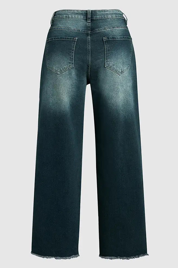 Stylish Raw-edge Mid-rise Pocket Stretch Straight-leg Jeans-consonak