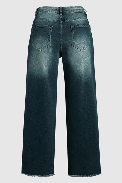 Stylish Raw-edge Mid-rise Pocket Stretch Straight-leg Jeans-consonak