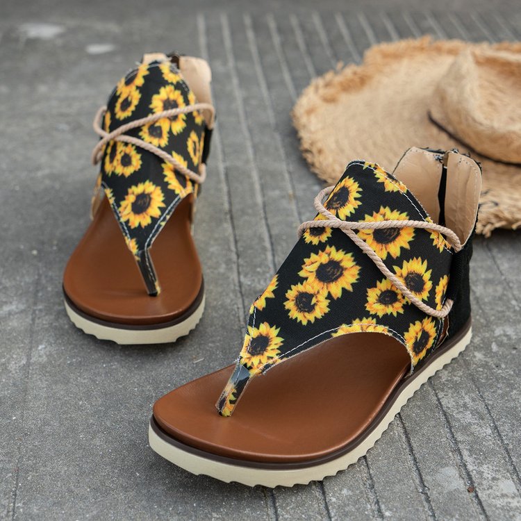 Independence Day Summer New Printed Back Zipper Roman Beach Sandals-consonak