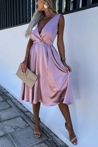Hold You In My Memory Satin Midi Dress-consonak