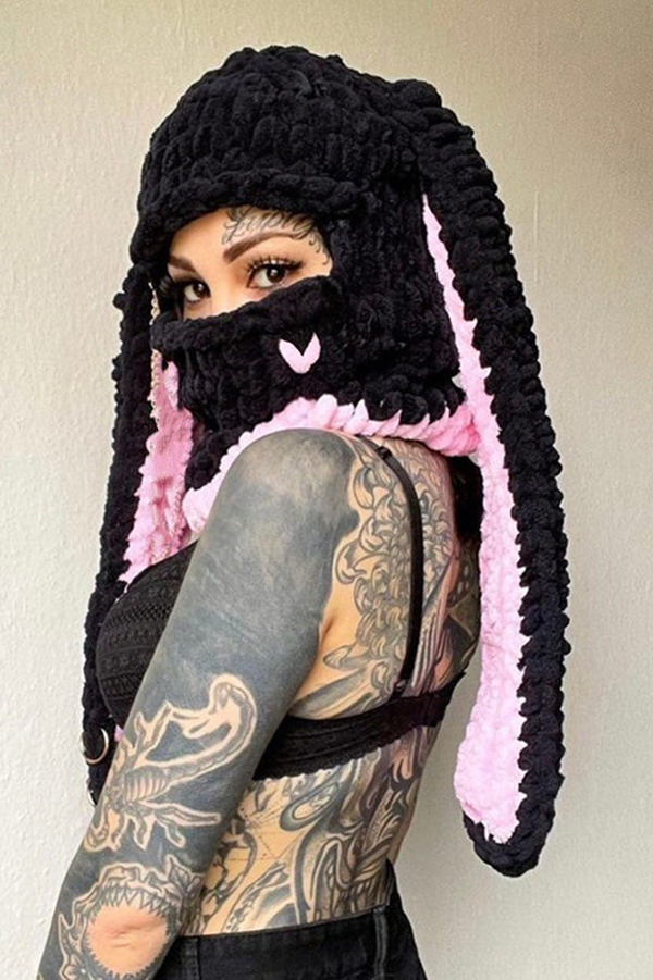 Big Rabbit Ears Knitted Warm Mask Hood-consonak