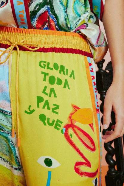 Raina Satin Unique Print Short-sleeved Loose Shirt and Elastic Waist Pocket Pants Set-consonak