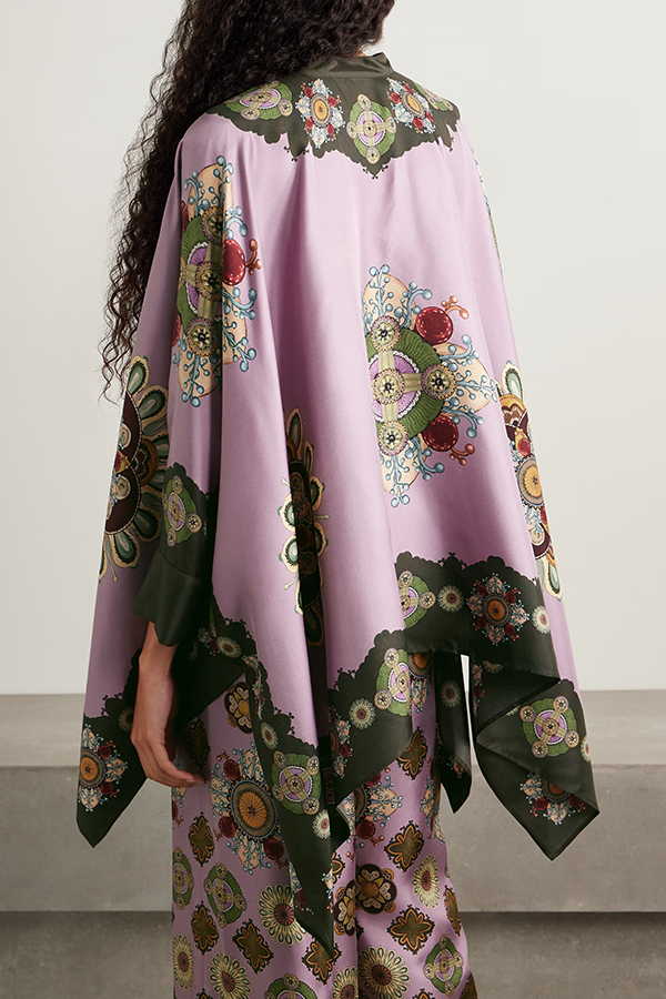 Satin Unique Print Loose Batwing Sleeve Top and Elastic Waist Pocket Casual Wide-leg Pants Set-consonak