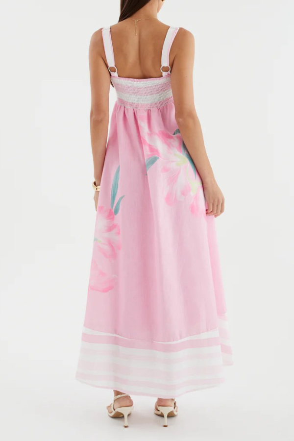 Floral Print Sleeveless Square Neck Casual Pocket Holiday Maxi Dress