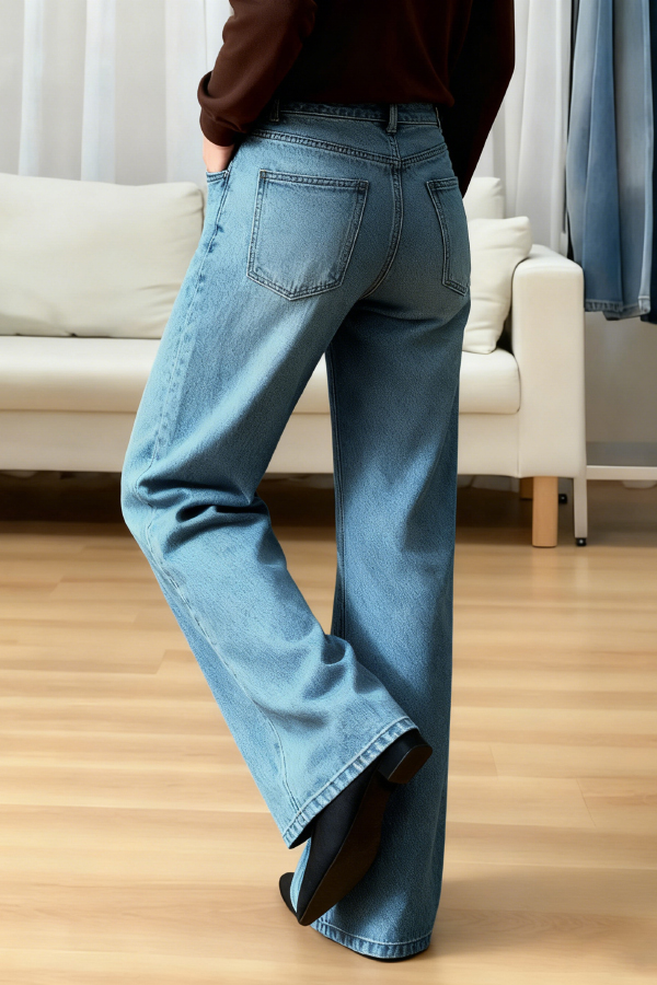 Stylish Casual Loose Pockets Straight-leg Wide-leg Jeans-consonak