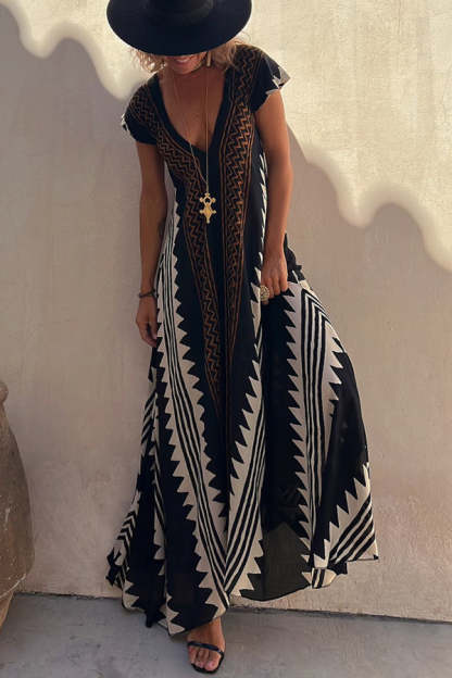 Beach Dates Ethnic Print A-line Maxi Dress-consonak