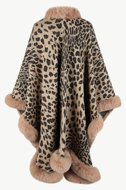 Leopard Print Fashionable Raw Edge Shawl Cape Cardigan-consonak
