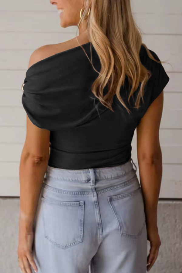 Solid Color Metal Decoration Short-sleeved Casual T-shirt-consonak