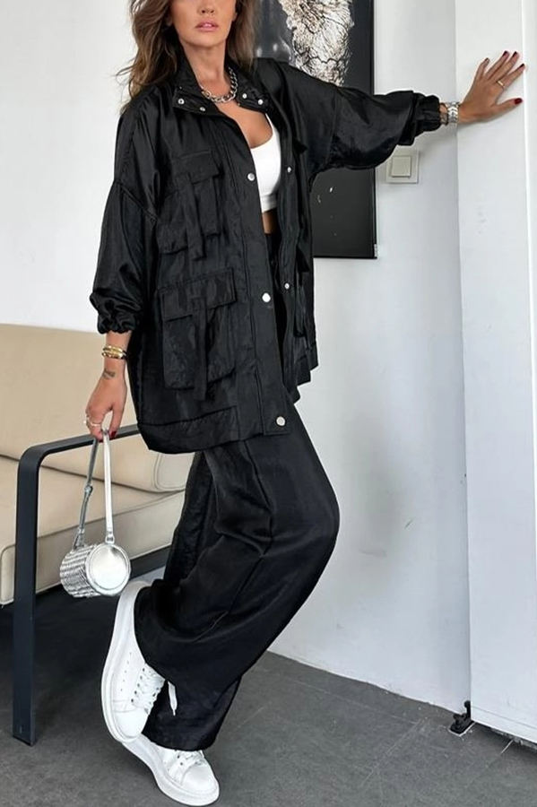 Easy on Me Metallic Fabric Elastic Waist Pocketed Wide Leg Pants | Consonak