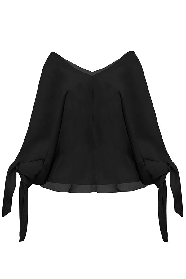 Joyful Bond Linen Blend V-neck Knotted Cuff Half Sleeve Loose Top | Consonak