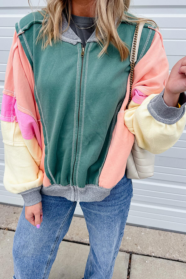 Fresh Color Matching Loose Casual Round Neck Jacket-consonak