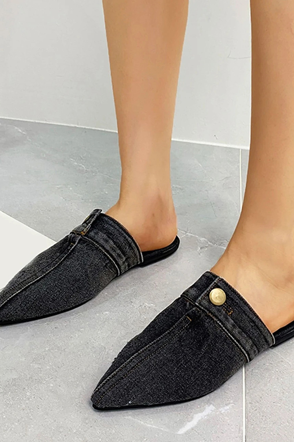 Casual Flat Pointed Toe Denim Slippers-consonak