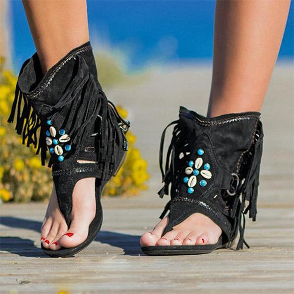 Retro Casual Tassel Roman Beach Women's Shoes | Consonak