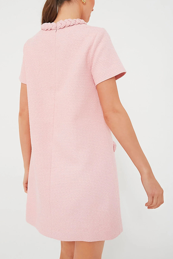 Confident and Chic Tweed Fabric Braided Trim Vintage Button Shift Mini Dress-consonak