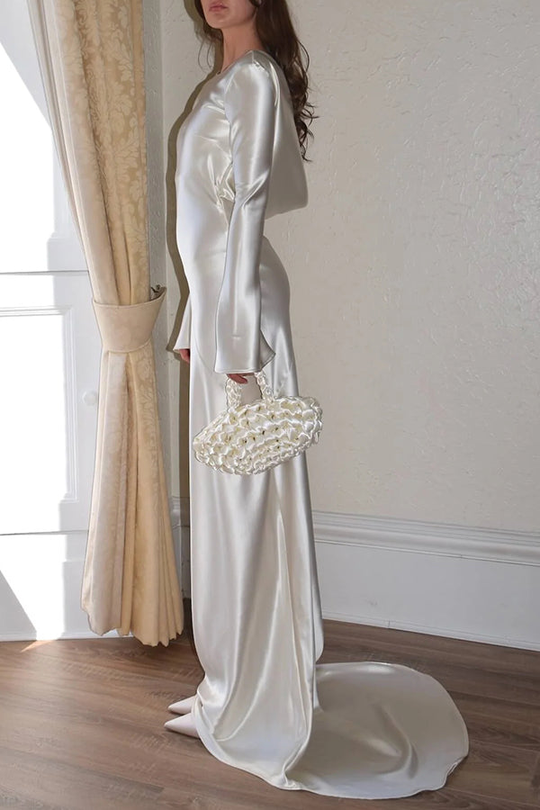 Pearl Eden Satin Back Open Cowl Neck Gown Maxi Dress-consonak