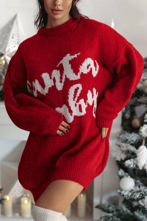 Santa Baby Loose-fitting Long-sleeved Mid-length Knit Sweater-consonak