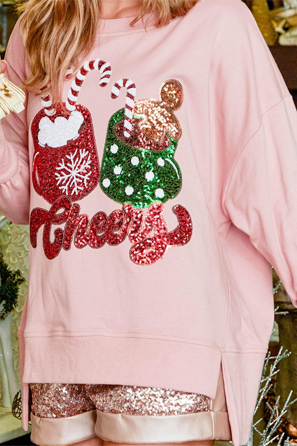 Christmas Candy Cup Sequined Casual Loose Sweatshirt-consonak