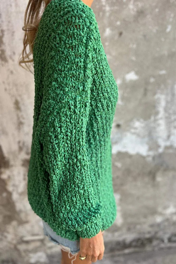 Solid Color V-neck Long-sleeved Loose Knitted Sweater-consonak