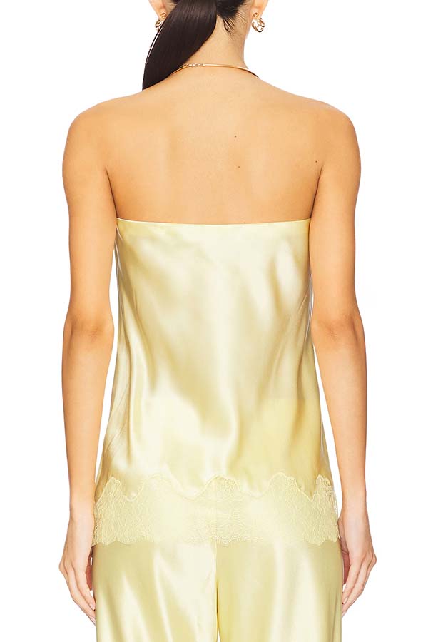 Odessa Satin Floral Lace Hem Strapless Tank and Mid Rise Wide Leg Pants Set-consonak