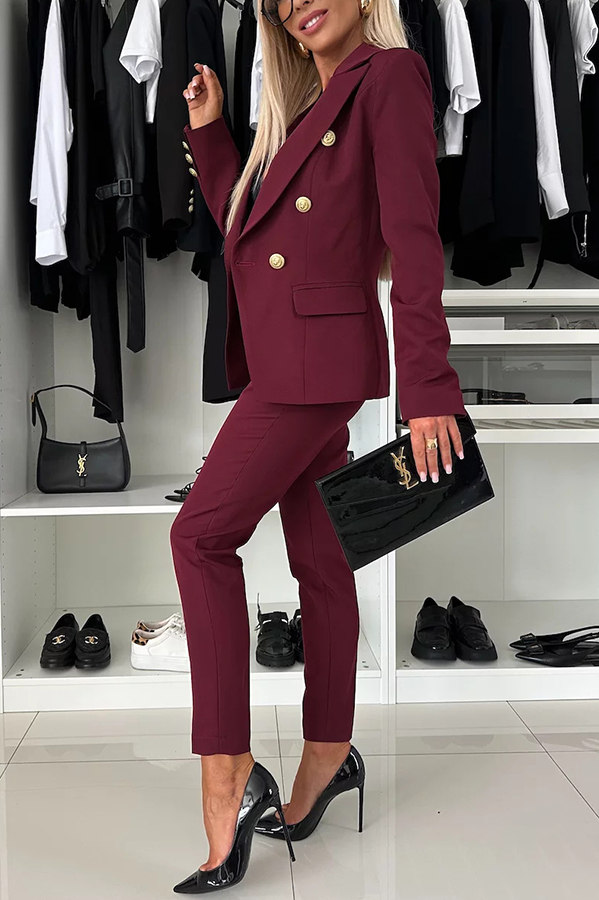 Feeling of Confidence Metal Button Long Sleeve Lapel Blazer-consonak