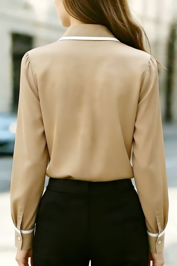 Stylish Color-blocked Collared Long-sleeved Casual Button-down Shirt