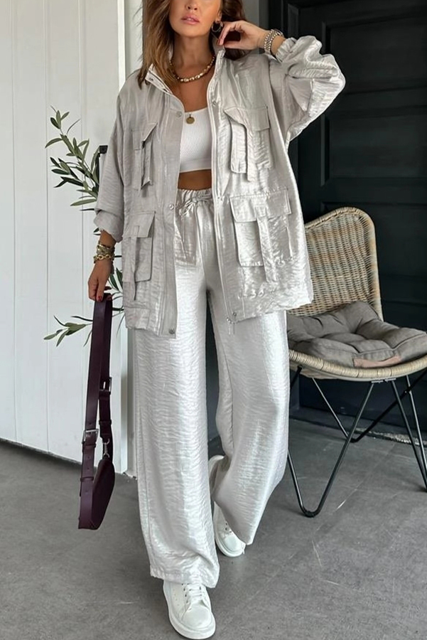 Easy on Me Metallic Fabric Elastic Waist Pocketed Wide Leg Pants | Consonak