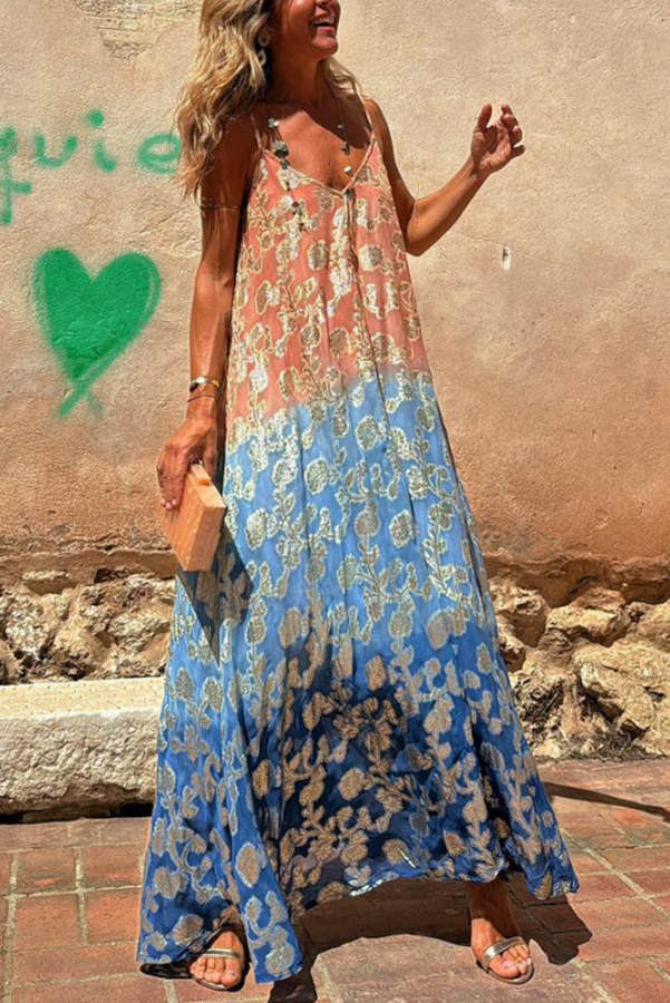 Bianca Tie Dye Gradient Flower Print Pocketed A-line Slip Maxi Dress-consonak