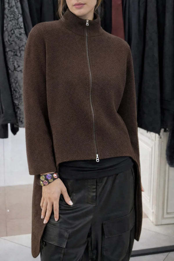 Solid Color Zipper Long-sleeved Irregular Casual Jacket